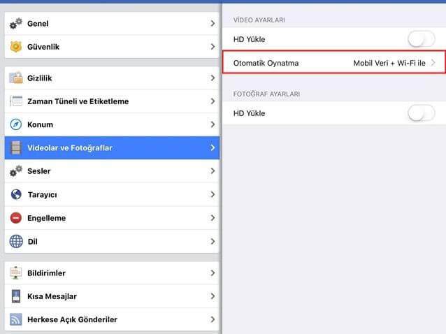 Facebook otomatik video kapatma