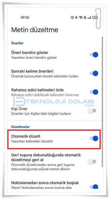 Android Otomatik Kelime Düzeltme Nasıl Kapatılır ?