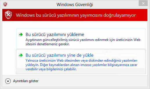 Sürücü Dijital imza Koruması Kaldırma