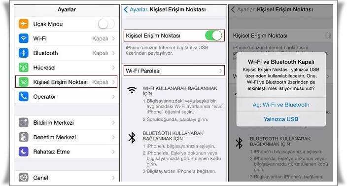 Telefonları Modem Olarak Kullanmak