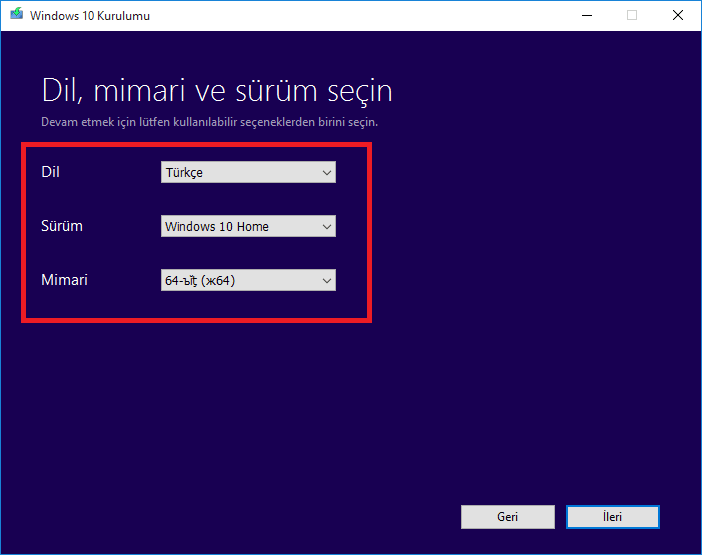 Windows 10 Yükleme Medyası Oluşturma