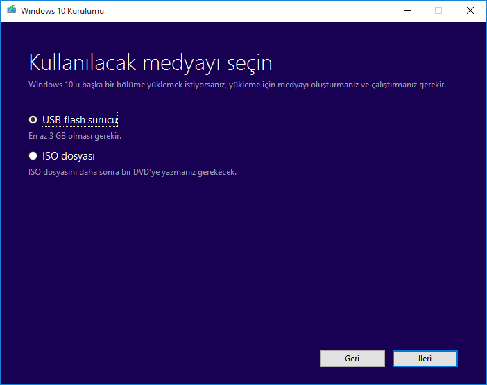 Windows 10 Yükleme Medyası Oluşturma