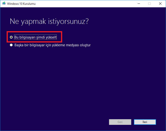 Windows 10 Yükleme Medyası Oluşturma