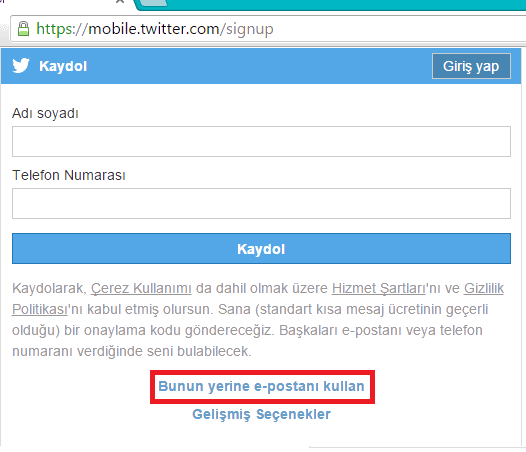 Telefon Numarası Olmadan Twittera Kaydolma