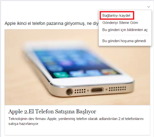 Facebook Bağlantı ve videoları sonra görüntülemek üzere kaydedin