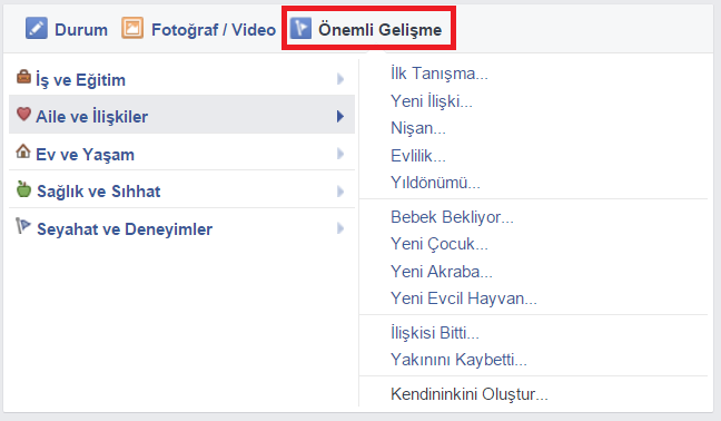 Facebook Hayatınızın önemli anını paylaşın