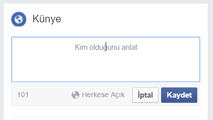 Facebook Kendinizi 101 karakterle tanımlayın