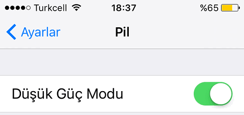 iPhone Düşük Güç Modu'nu Hızlı Açma