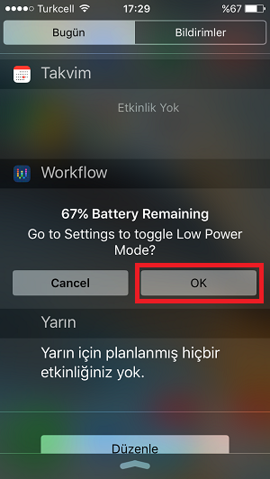iPhone Düşük Güç Modu'nu Hızlı Açma