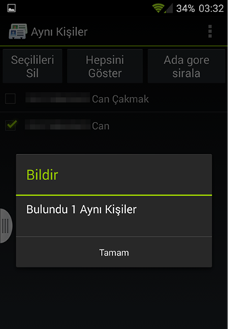 Android Telefonlarda Rehberdeki Aynı Numaraları Silme1