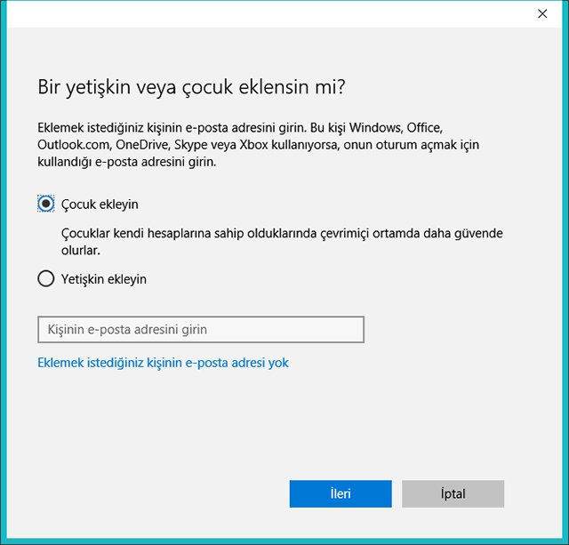 Windows 10’da Çocuk Hesabı Açma