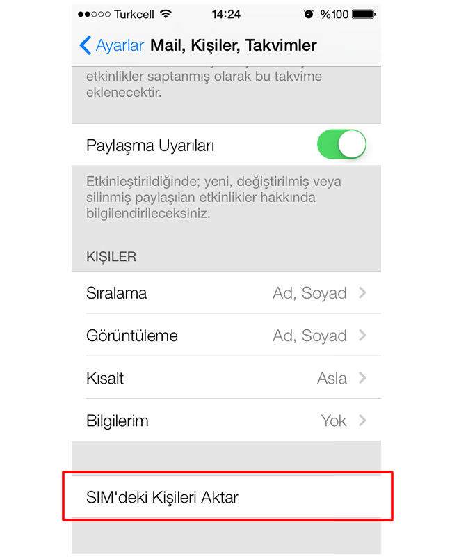 SIM Karttan iPhone'a Kişileri Aktarma