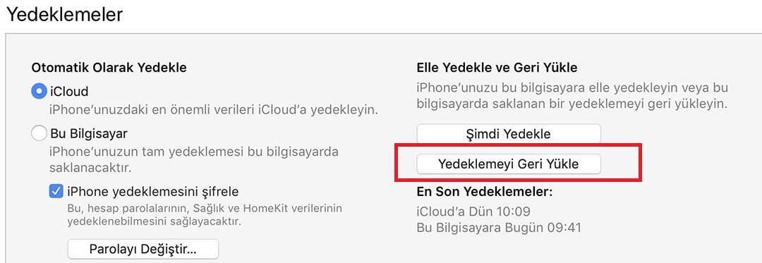 iPhone Rehberi iTunes ile Geri Yükleme