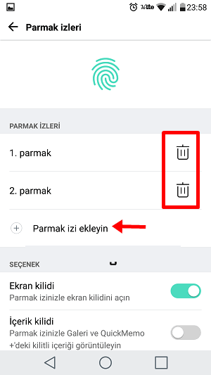 LG G5 Parmak izi Ekleme