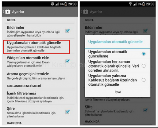 Google Play üzerinden uygulama güncelleme