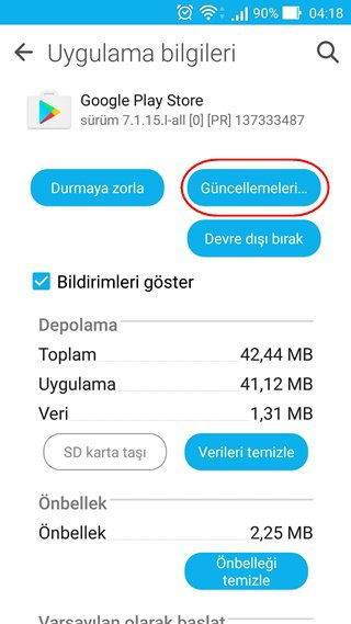 google play store güncellemeleri kaldır