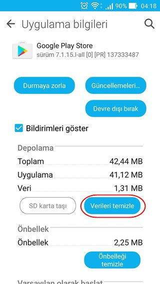 google play store sıfırlama