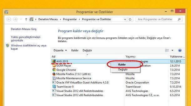 AVG Antivirüs Nasıl Silinir ?