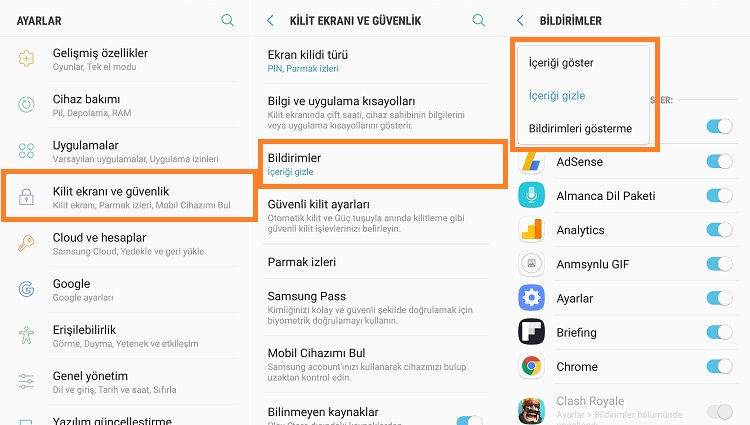 Android Kilit Ekranında Mesajın İçeriğini Gizleme