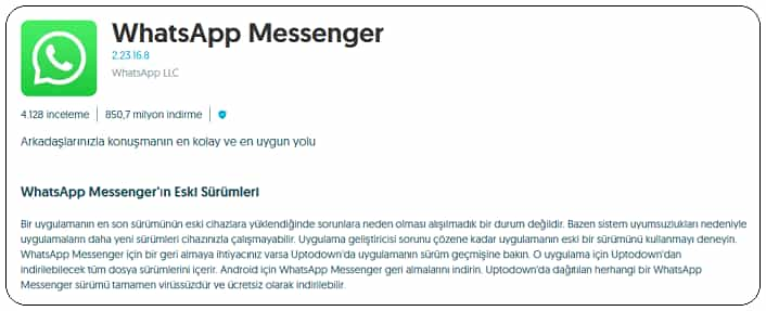 WhatsApp Eski Sürüm Yükleme