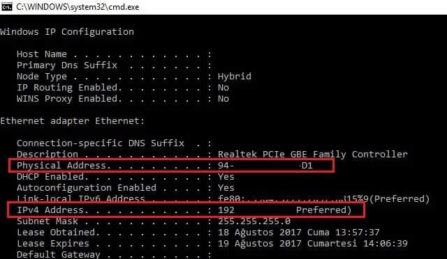 IP Adresi, MAC Adresi Nedir ?