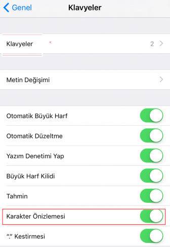 iPhone'da Klavye Karakter Ön İzlemesini Kapatma Nasıl Yapılır