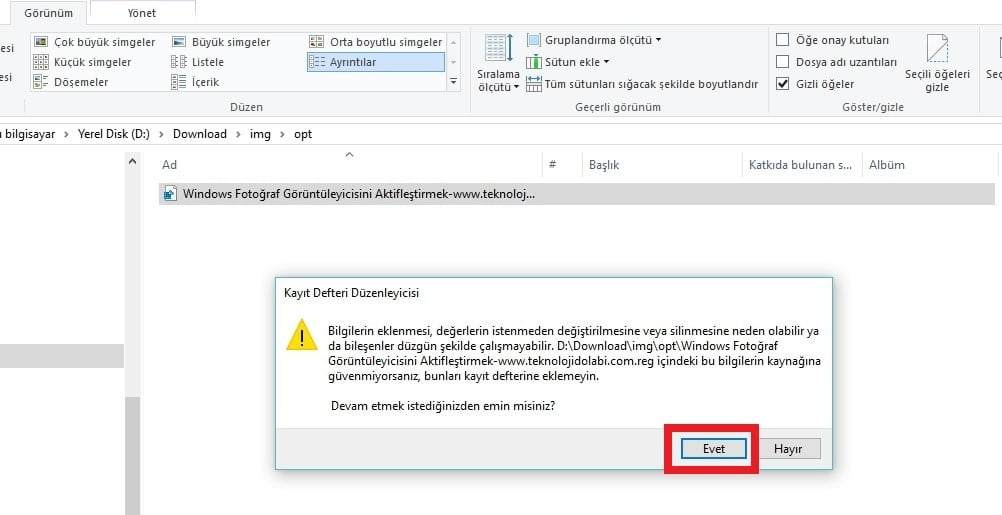 Windows Fotoğraf Görüntüleyicisini Aktifleştirmek