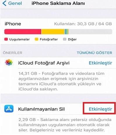 iPhone'da Saklama Alanı Açma