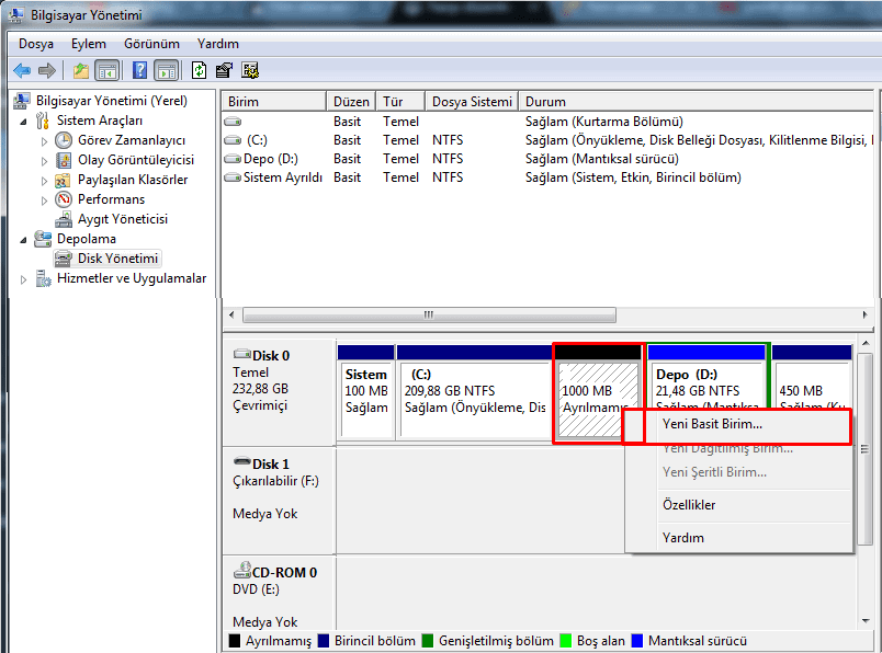 Windows'ta Yerel Disk D Nasıl Oluşturulur ?