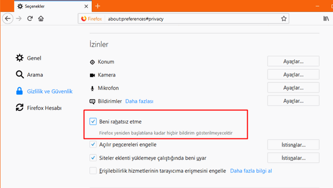 Firefox tarayıcı bildirimlerini kapatma nasıl yapılır