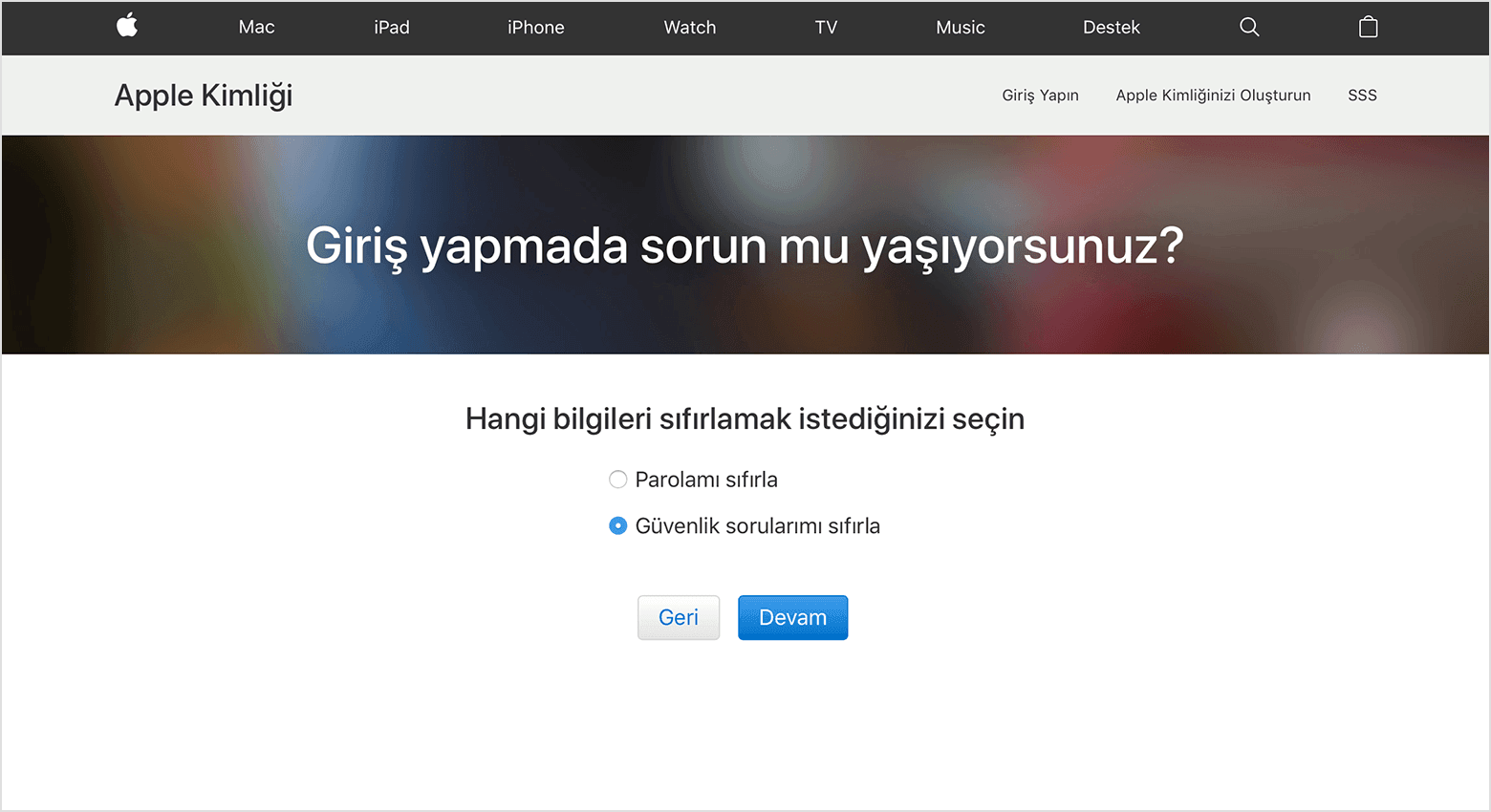 Apple Kimliği Güvenlik Sorularını Sıfırlama