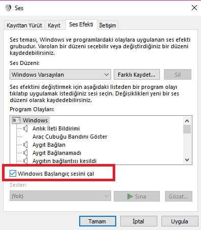 Bilgisayar Açılış Sesi Ayarlama