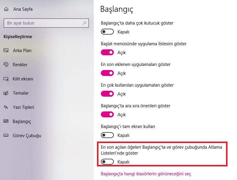 Windows 10 Bilgisayarda Son Girilen Yerleri Silme