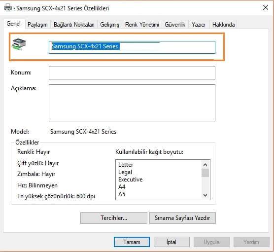 Yazıcı İsmi Nasıl Değiştirilir ?