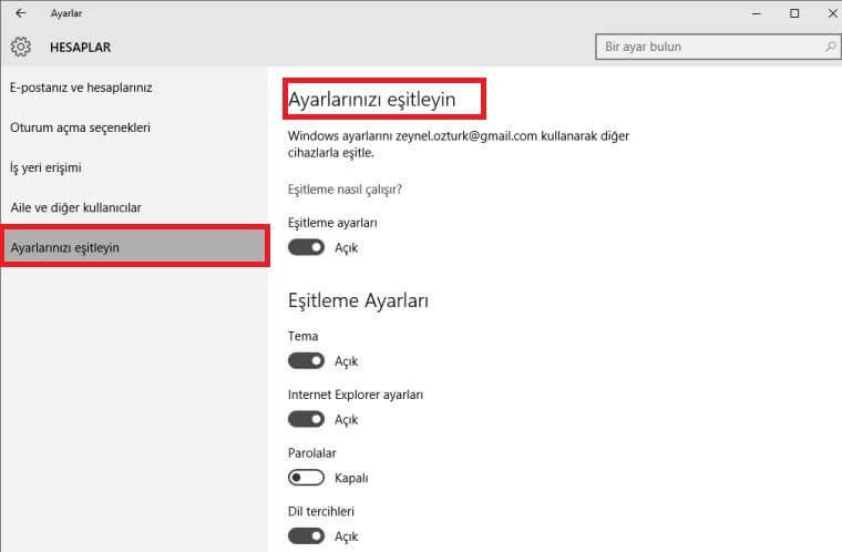 Windows 10'da Ayarlarımı Nasıl Senkronize Ederim ?