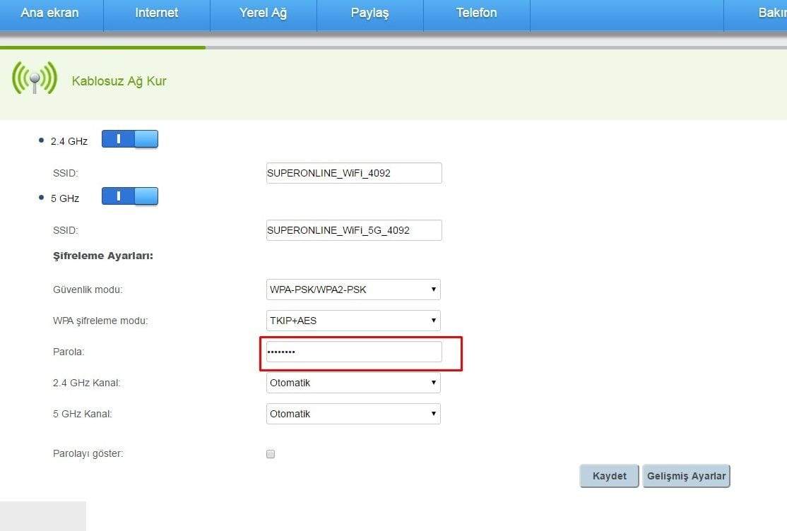 Süperonline Kablosuz şifresi değiştirme