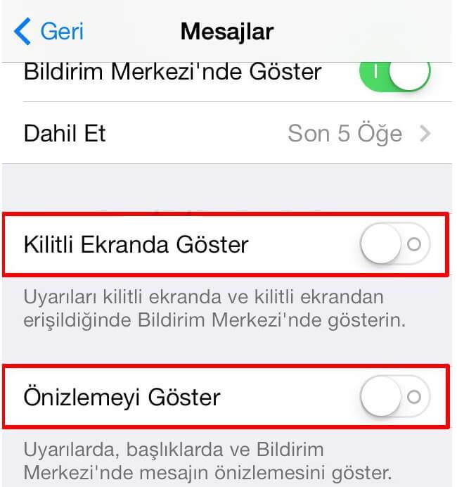 iPhone mesaj içeriği gizleme