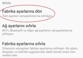 Android sıfırlama