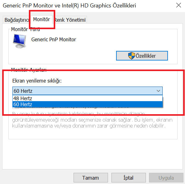 Monitörün Yenileme Hızı Ayarlama