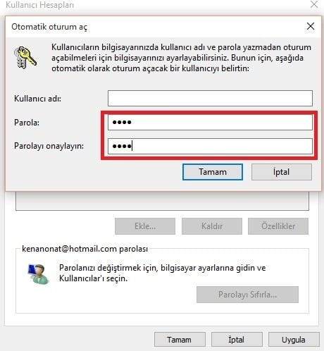 windows 10 şifresiz açma