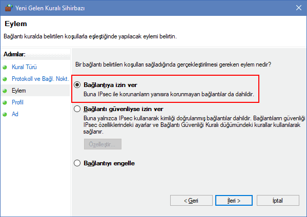 Windows güvenlik duvarında Port Açma