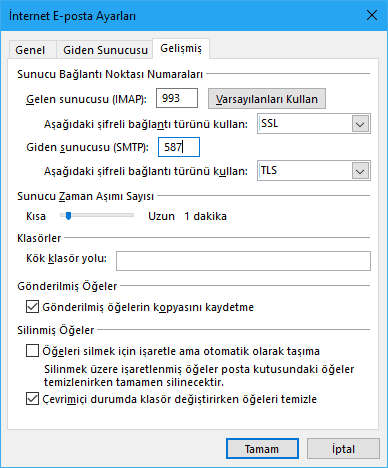 gmail outlook ayarları