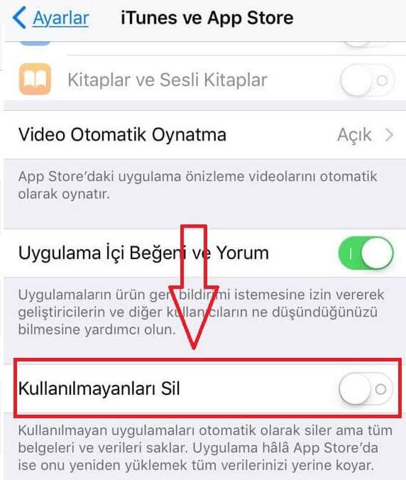 iphone otomatik uygulama silme kapatma