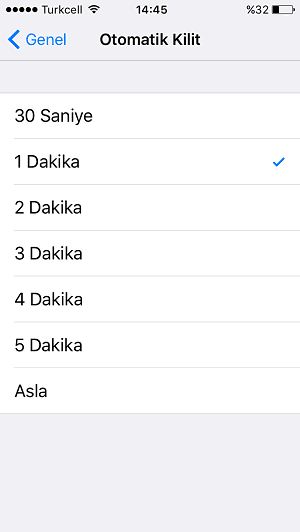 iPhone Otomatik Kilit Ayarlama