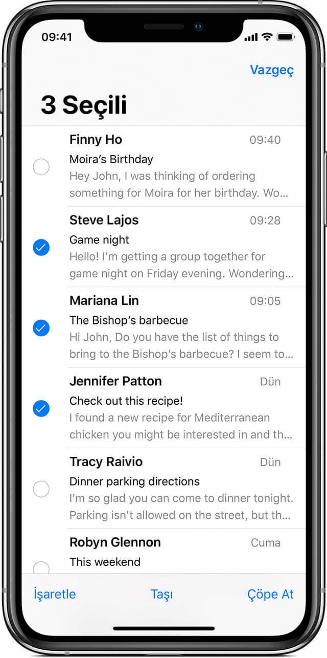 IOS 12 toplu mail silme