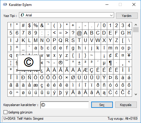 klavyede olmayan karakterler nasıl eklenir