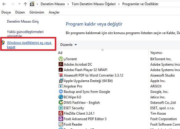 Internet Explorer Kaldırma Windows 10