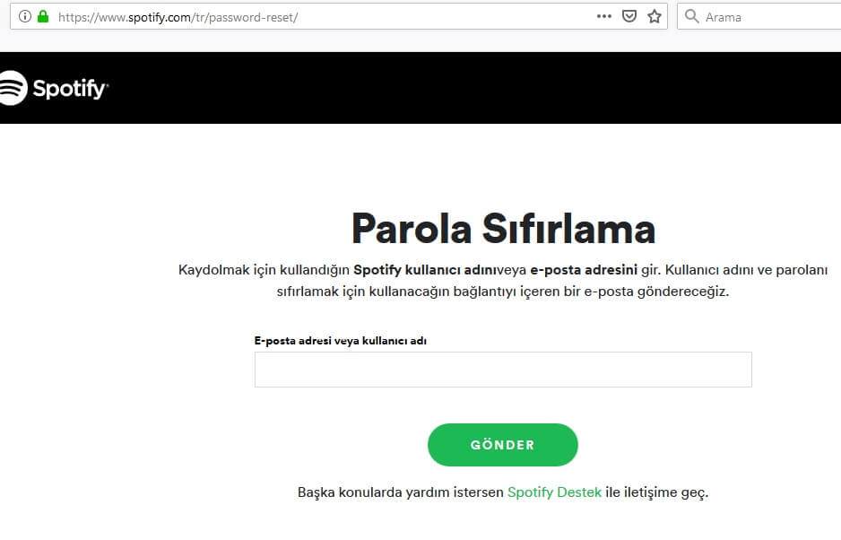 Spotify Şifre Değiştirme