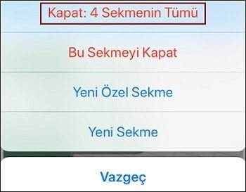 iphone sekme kapatma