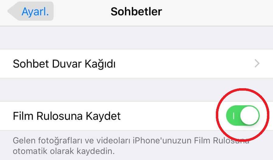 whatsapp galeriye kaydetme kapatma